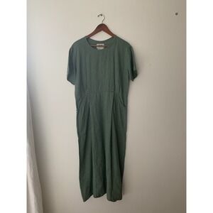 Flax Jeanne Engelhart Dress 100% Linen Sage Green Maxi Lagenlook Pockets Chore